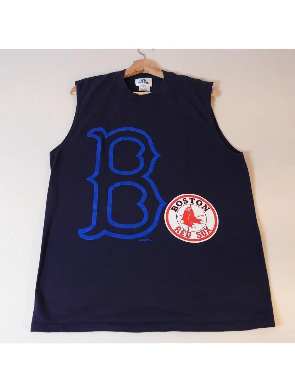 VTG adidas Boston Red Sox Sleeveless Tank Top Mens L MLB Graphic Navy USA Made